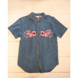 Vintage Bobbie Brooks denim button up USA shirt women medium